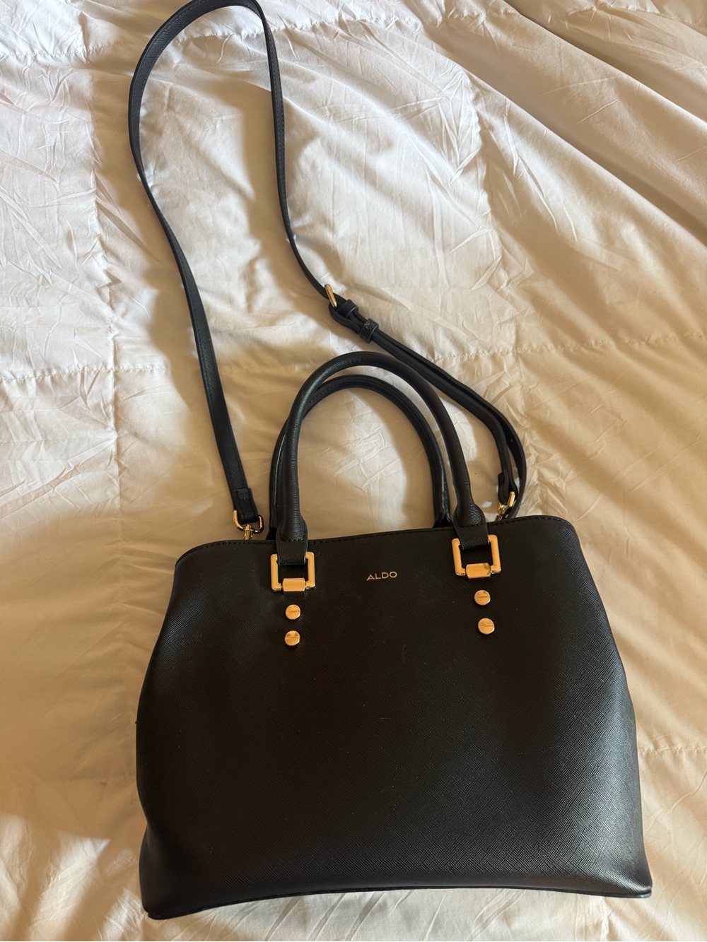ALDO Legoiri Top-Handle Satchel with Detachable Crossbody Strap - black & gold